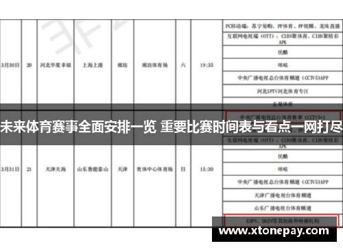 未来体育赛事全面安排一览 重要比赛时间表与看点一网打尽